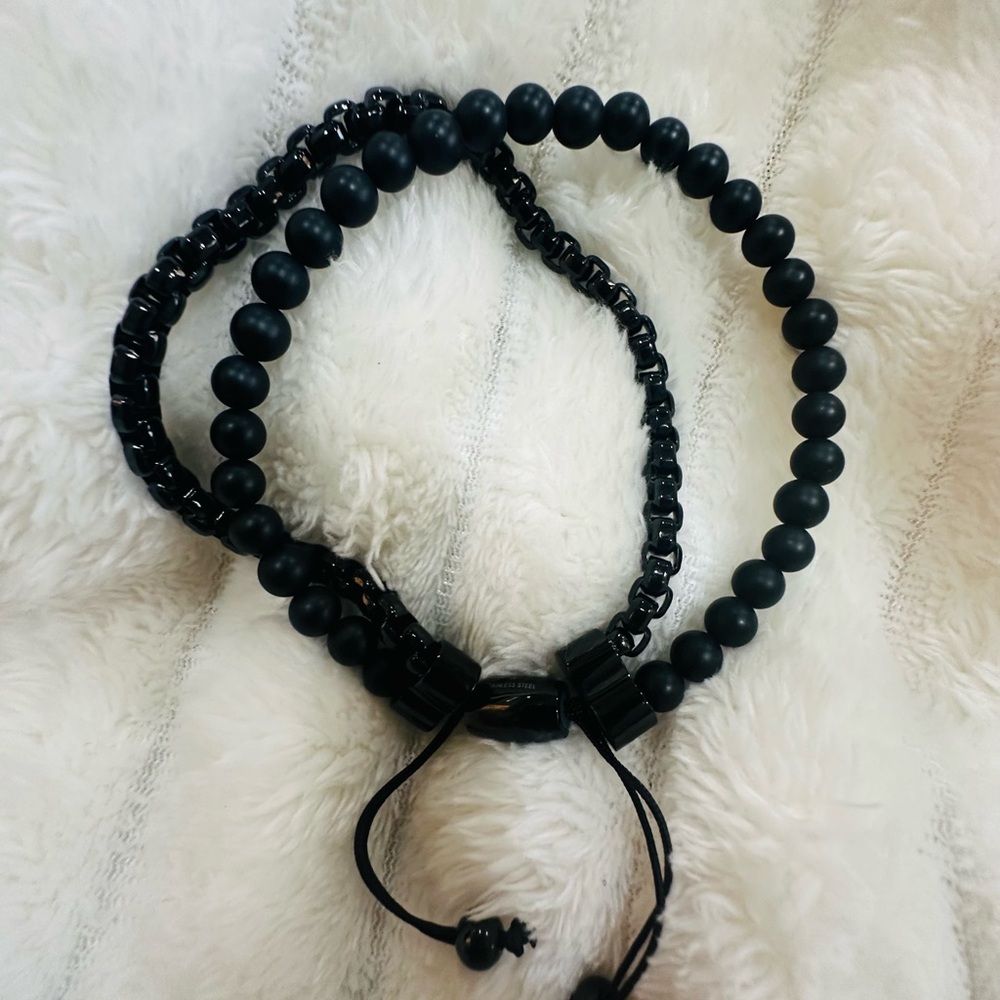 Men's Black Onyx Bolo Bracelet Stainless Steel